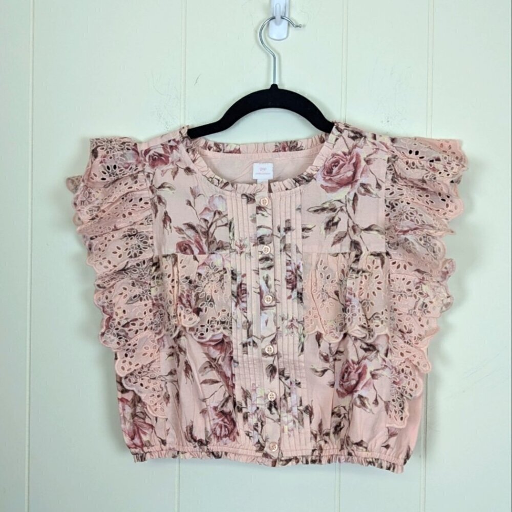 NWT loveShack Fancy x gap Flutter ruffle button front top